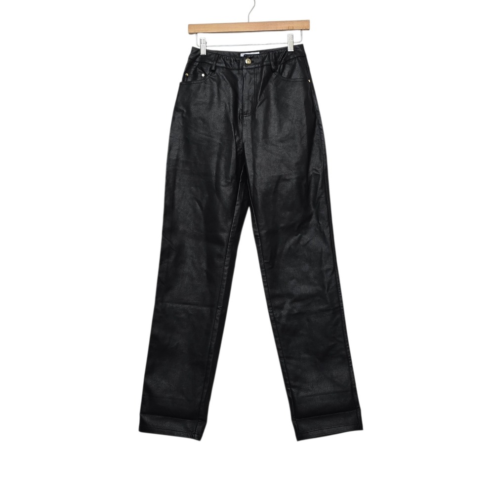 All Things Golden Womens Black Faux Vegan‎ Leather Straight Leg Pants Size Small